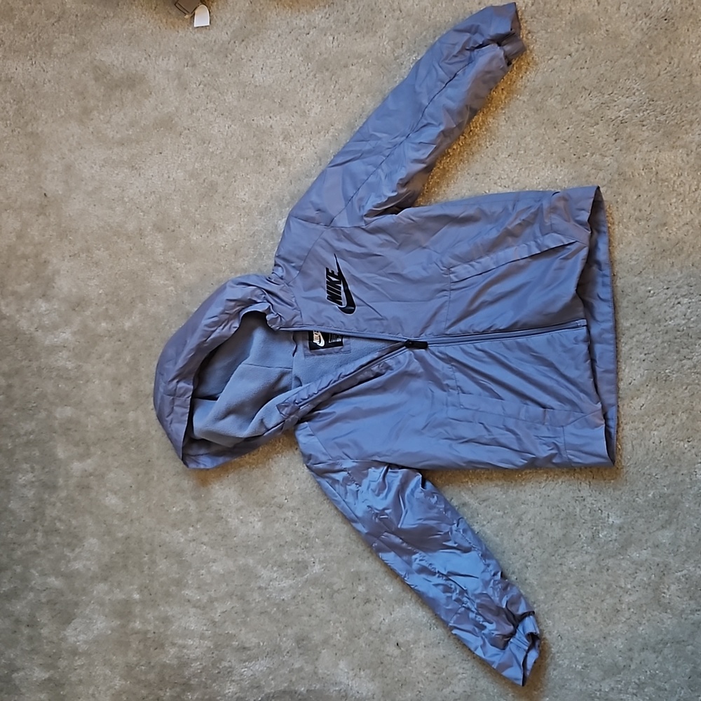 Size 6-7 Nike Grey Hooded Wind Resistant Fleece Lined Jacket